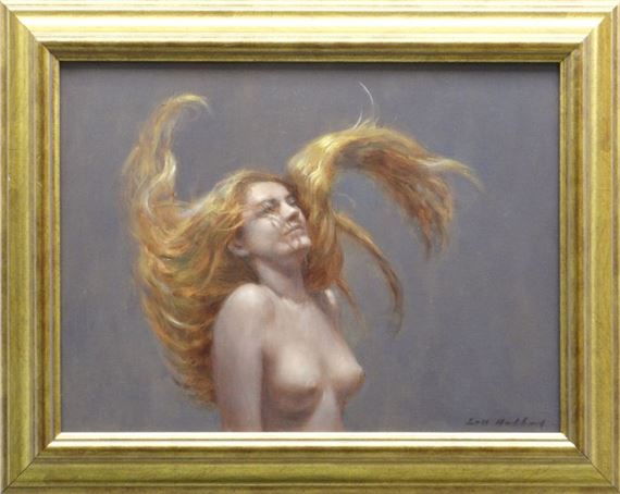 Half portrait of nude with striking auburn hair