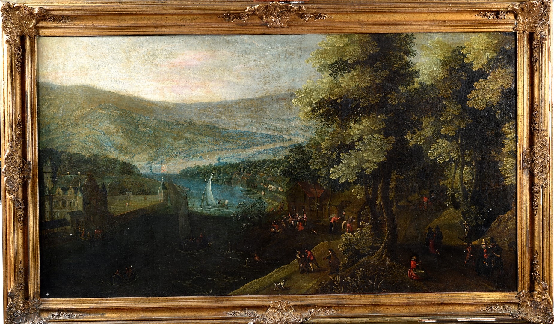 Artwork by Tobias Verhaecht, "Vue d'un chateau surplombant un village", Made of canvas