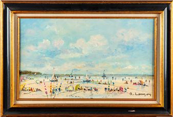 Beach in Deauville - Rene Jacques Lernon