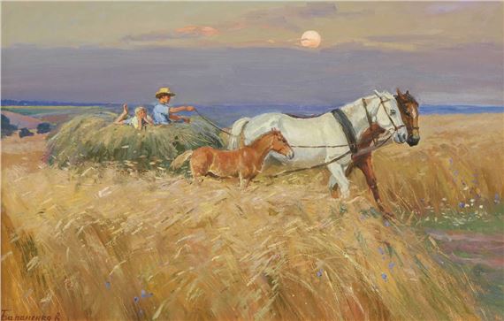 Haymaking - the end of the day by Vitaly Baranenko, dated 2019