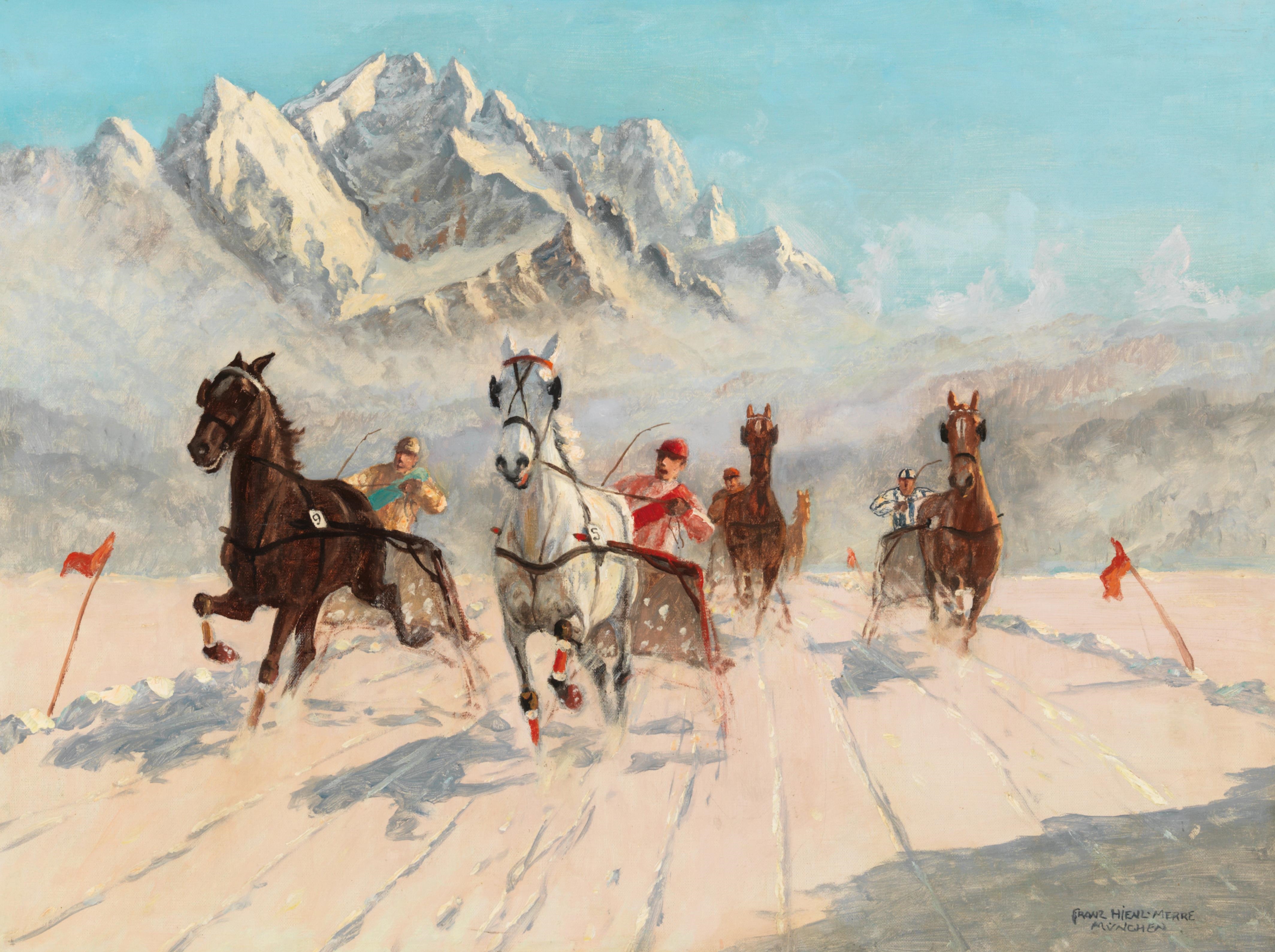 Artwork by Franz Hienl-Merre, Harness Racing in St. Moritz, Made of oil on canvas
