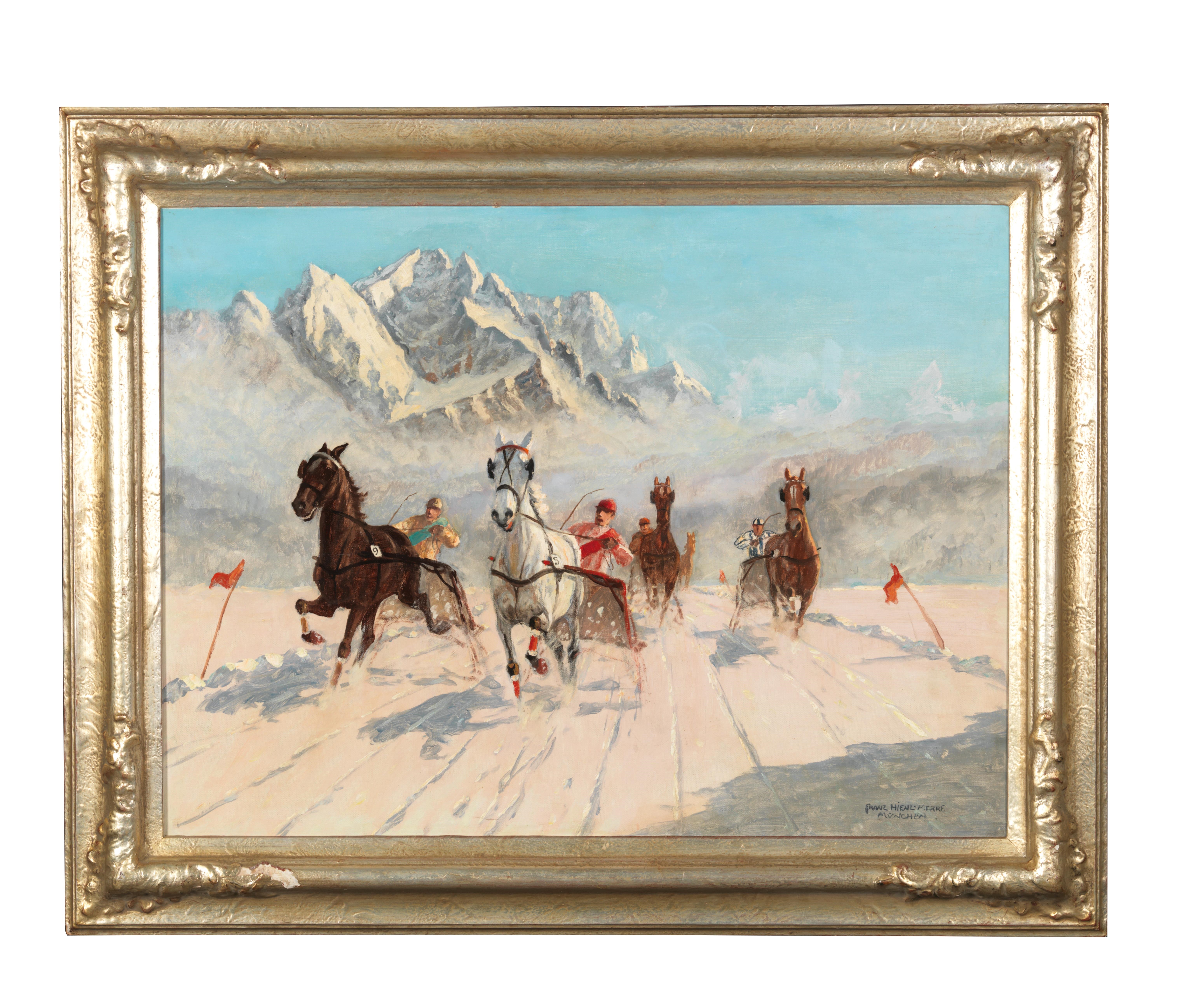 Artwork by Franz Hienl-Merre, Harness Racing in St. Moritz, Made of oil on canvas