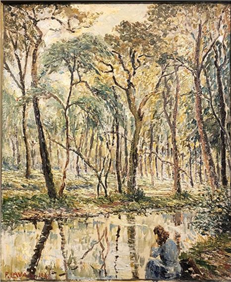 Jeune femme au bord de l'étang by Fernand Laval, 1948