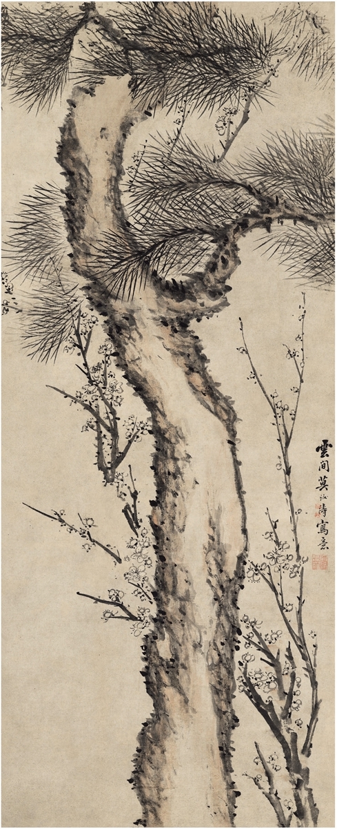 Artwork by Mo Rutao, PINE AND PLUM, Made of Ink and color on paper, hanging scroll