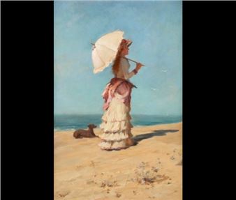 Élégante à l'ombrelle blanche - Eugène Verdyen