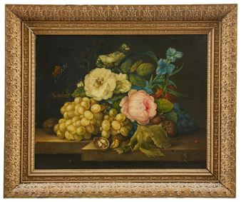 Blomsterstilleben på bänk med insekter - Barbara (betty) Croneborg