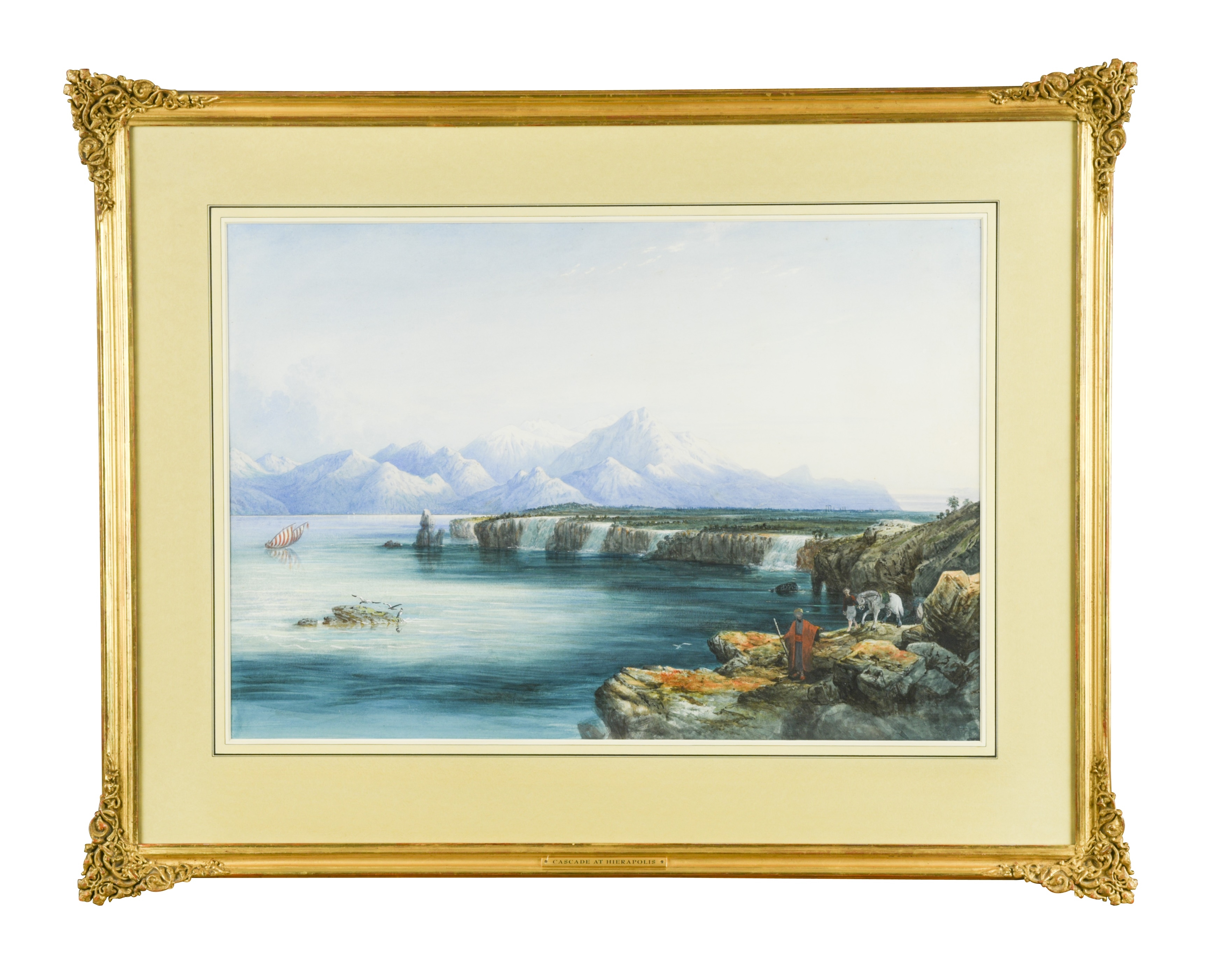 Artwork by Edward Falkener, The Cascade at Hierapolis, Asia Minor, Made of watercolour over pencil on paper