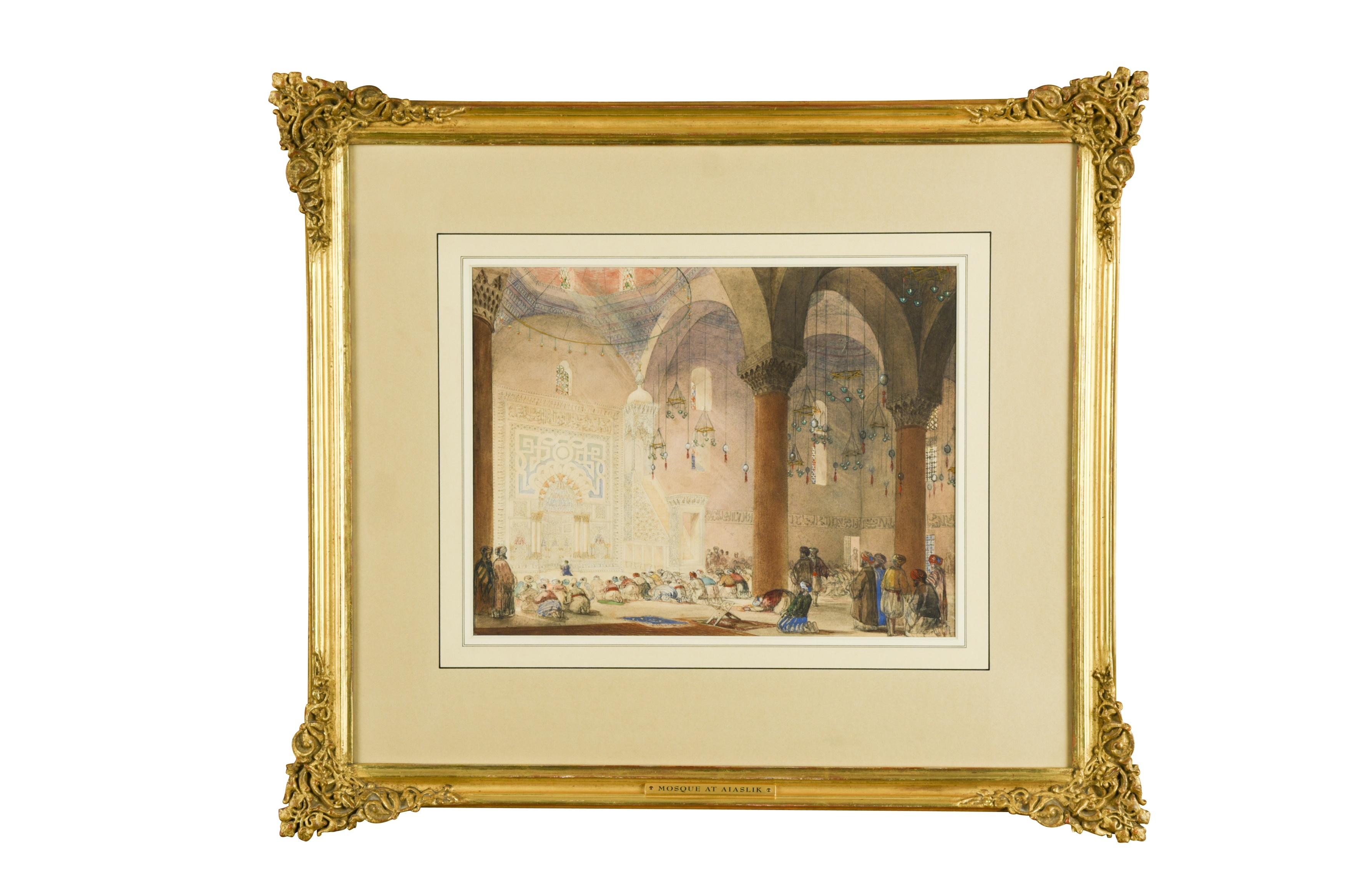 Artwork by Edward Falkener, Interior of the Mosque at Aiaslik, near Ephesus, Made of watercolour over pencil on paper