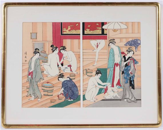Female bathers in bath house by Torii Kiyonaga