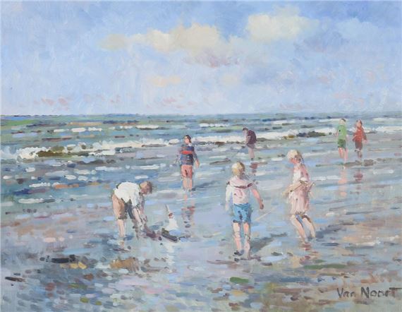 Children playing on the beach by Arie C. Van Noort