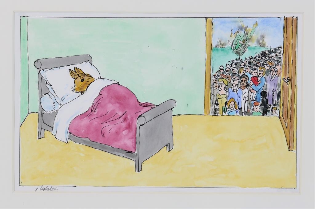 Artwork by Pieter Holstein, Rabbit in bed, Made of drawing