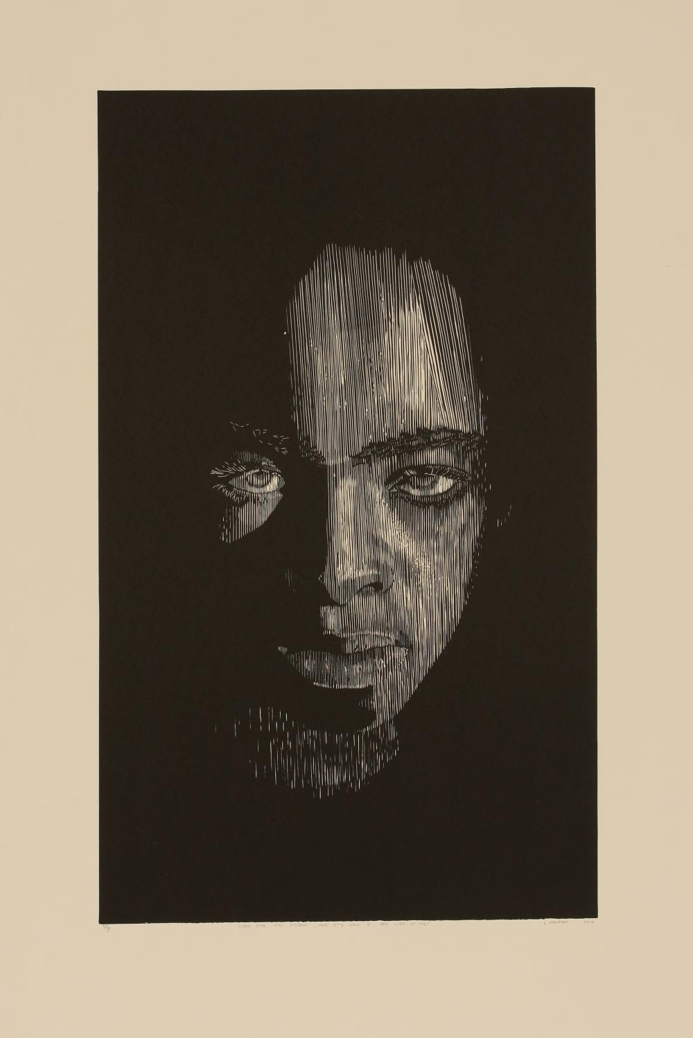 Artwork by Leroye Malaton, LOOK INTO THE MIRROR, Made of linocut
