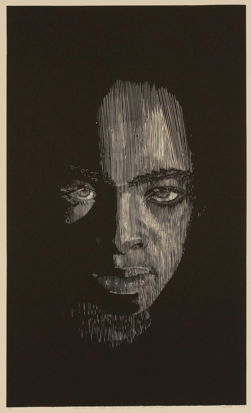 Artwork by Leroye Malaton, LOOK INTO THE MIRROR, Made of linocut