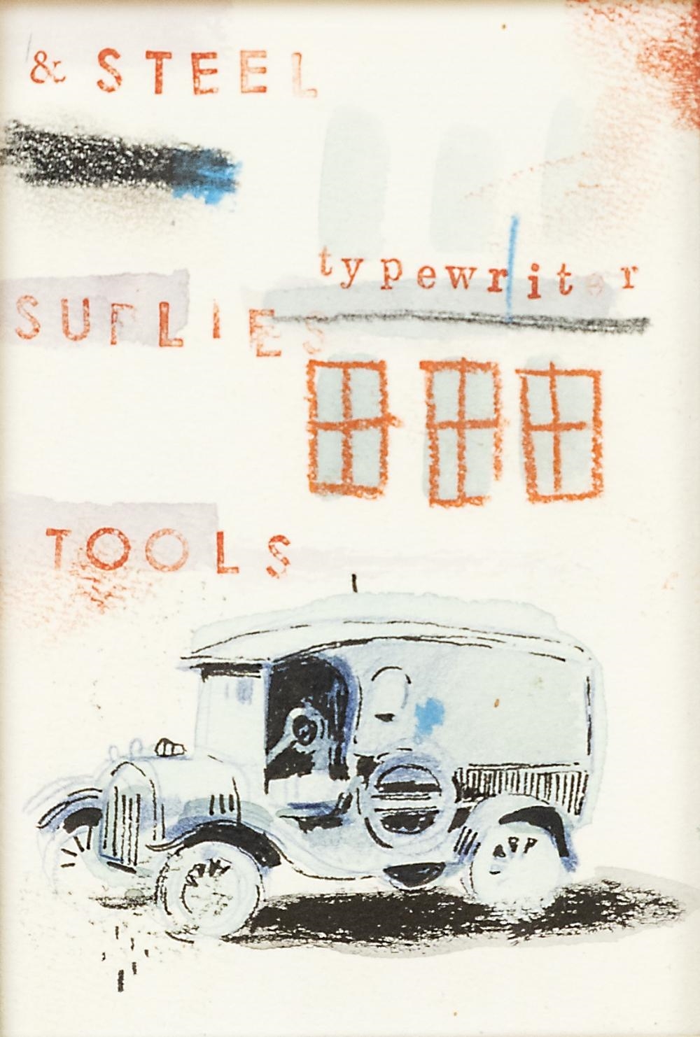 Artwork by Andrew Sutherland, Car; Locusts, Made of mixed media on paper