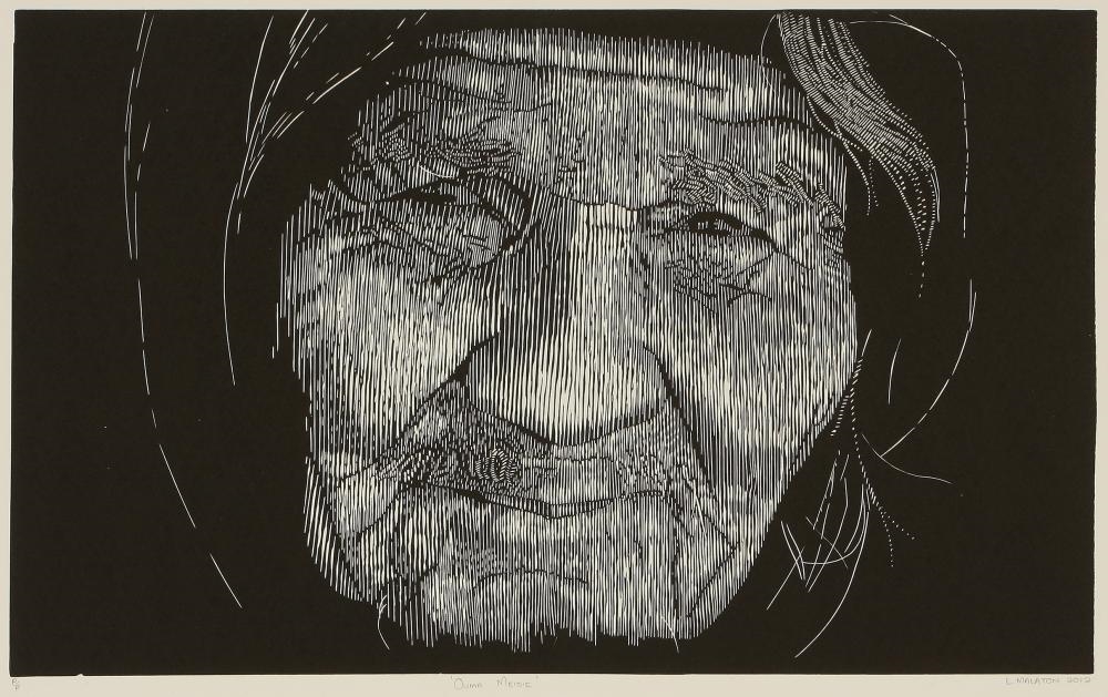 Artwork by Leroye Malaton, OUMA MEISIE, Made of linocut