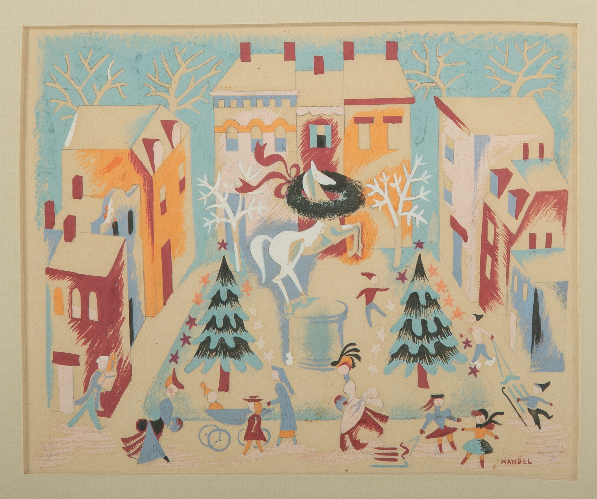 Artwork by Howard Mandel, Two Winter Wonderland Scenes, Made of gouache Gouache on paper