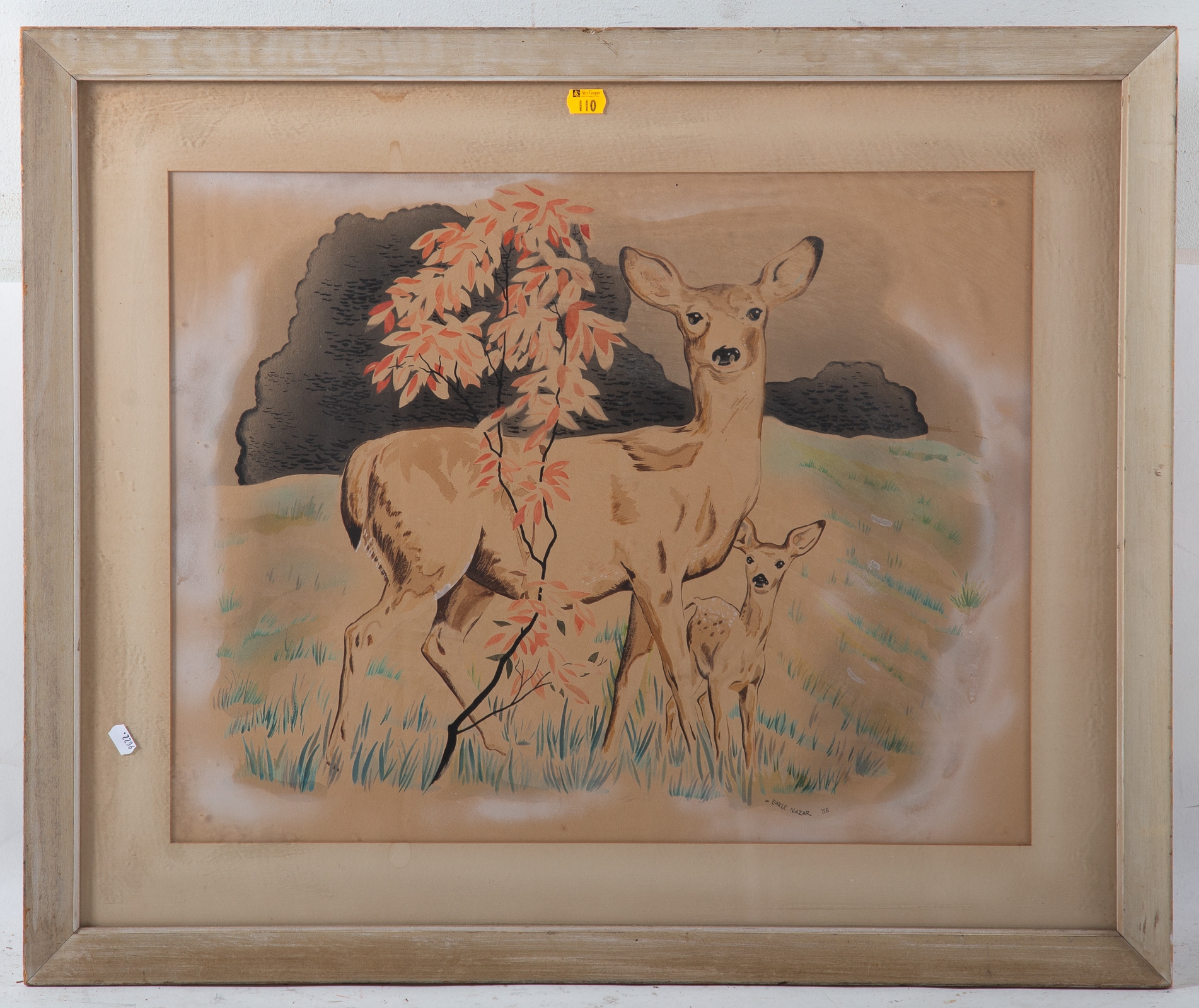 Artwork by Earle Nazar, Doe and Fawn, Made of watercolor Watercolor on paperboard