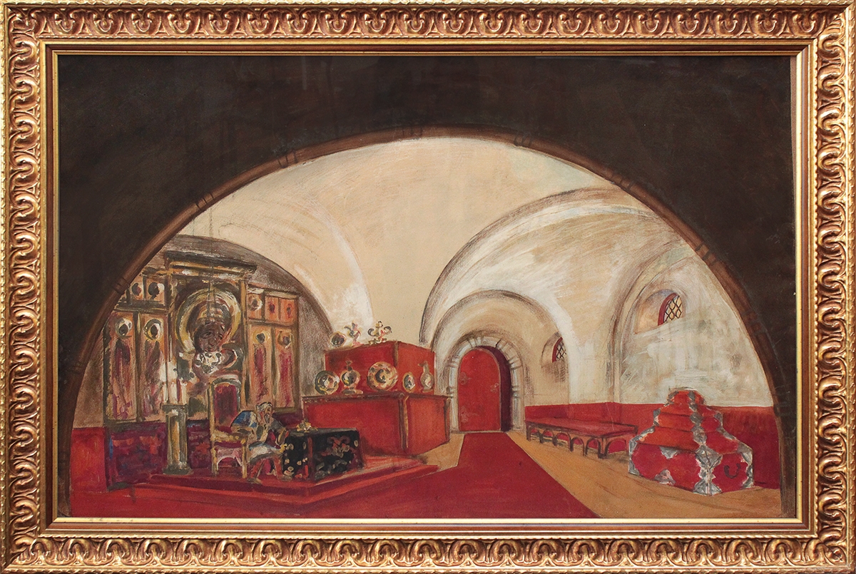 Artwork by Fedor Fedorovich Fedorovsky, Chambers. Set design for N.A. Rimsky-Korsakov "Pskovityanka", Made of Paper on plywood, graphite pencil, gouache