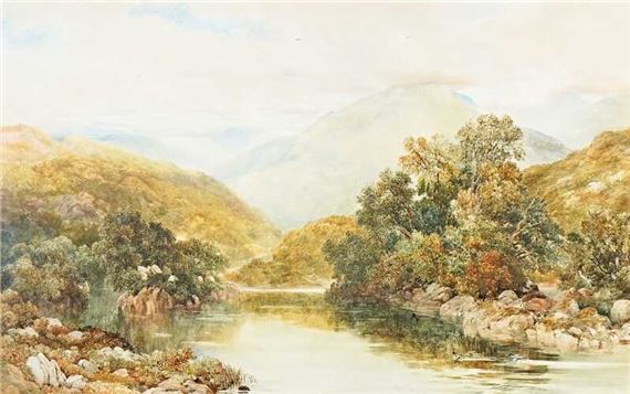 William Bennett | A river landscape with mountains beyond (1855 ...