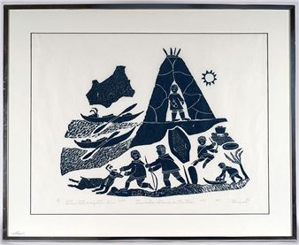 Family at caribou hunting camp in summer - Annie Amamatuak