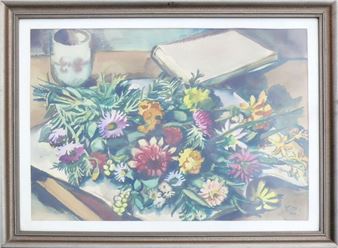 "Blumenstillleben mit Bücher und Krug" - Elisabeth Mühlenweg