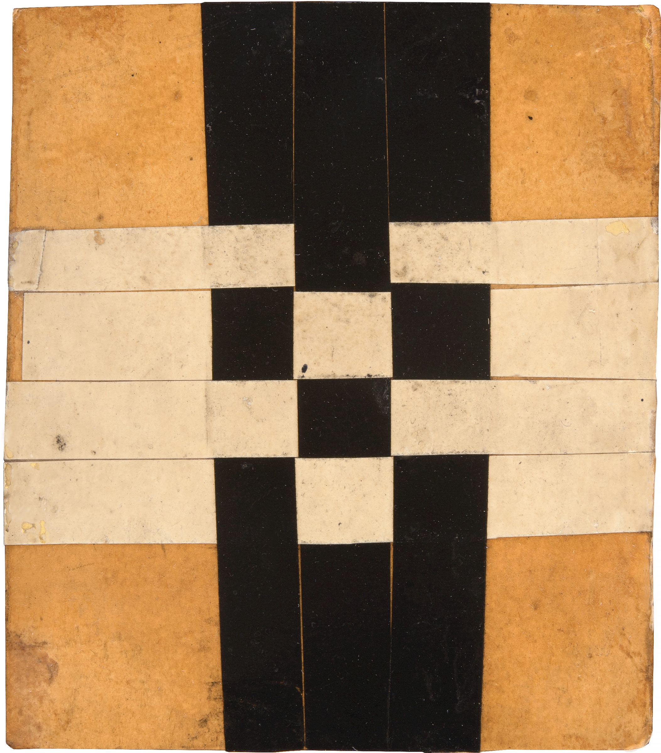 Artwork by Hermann Glöckner, Geflecht von schwarzen und weißen Streifen, Made of Varnish over collage of paper strips on sturdy cardboard, mounted on a wooden panel with pencil drawing