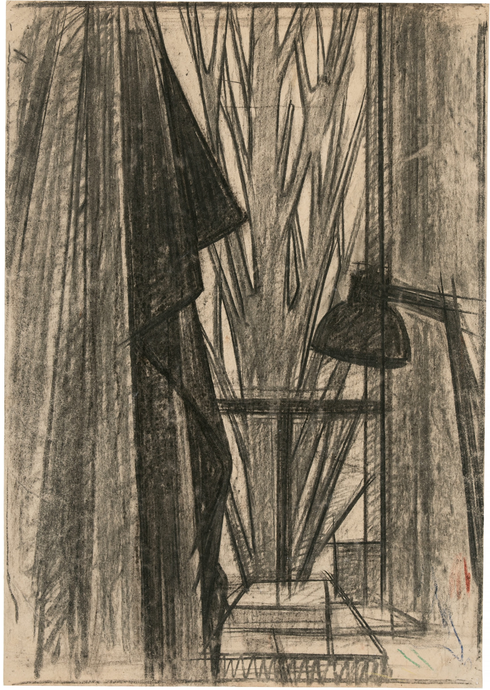 Artwork by Hermann Glöckner, Der Arbeitsplatz des Künstlers, Made of Charcoal on light cardboard