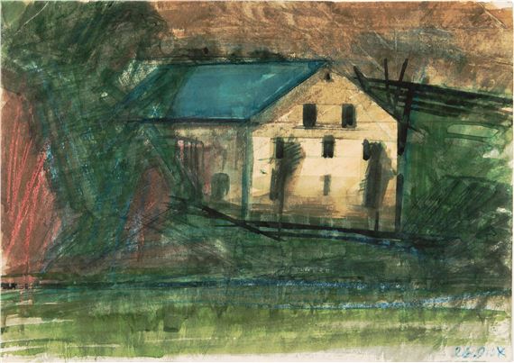 Heller Giebel in dunklem Grund by Hermann Glöckner, 1934