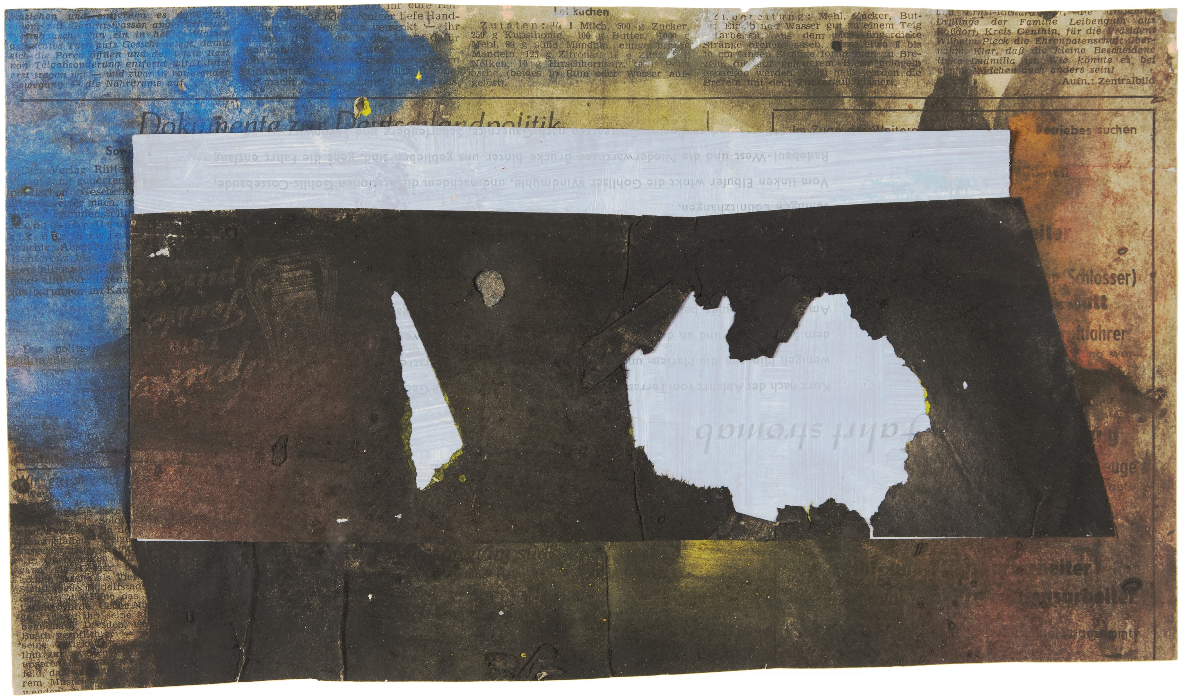 Artwork by Hermann Glöckner, Violetter Grund unter aufgerissenem Schwarz, Made of Tempera over newsprint collage