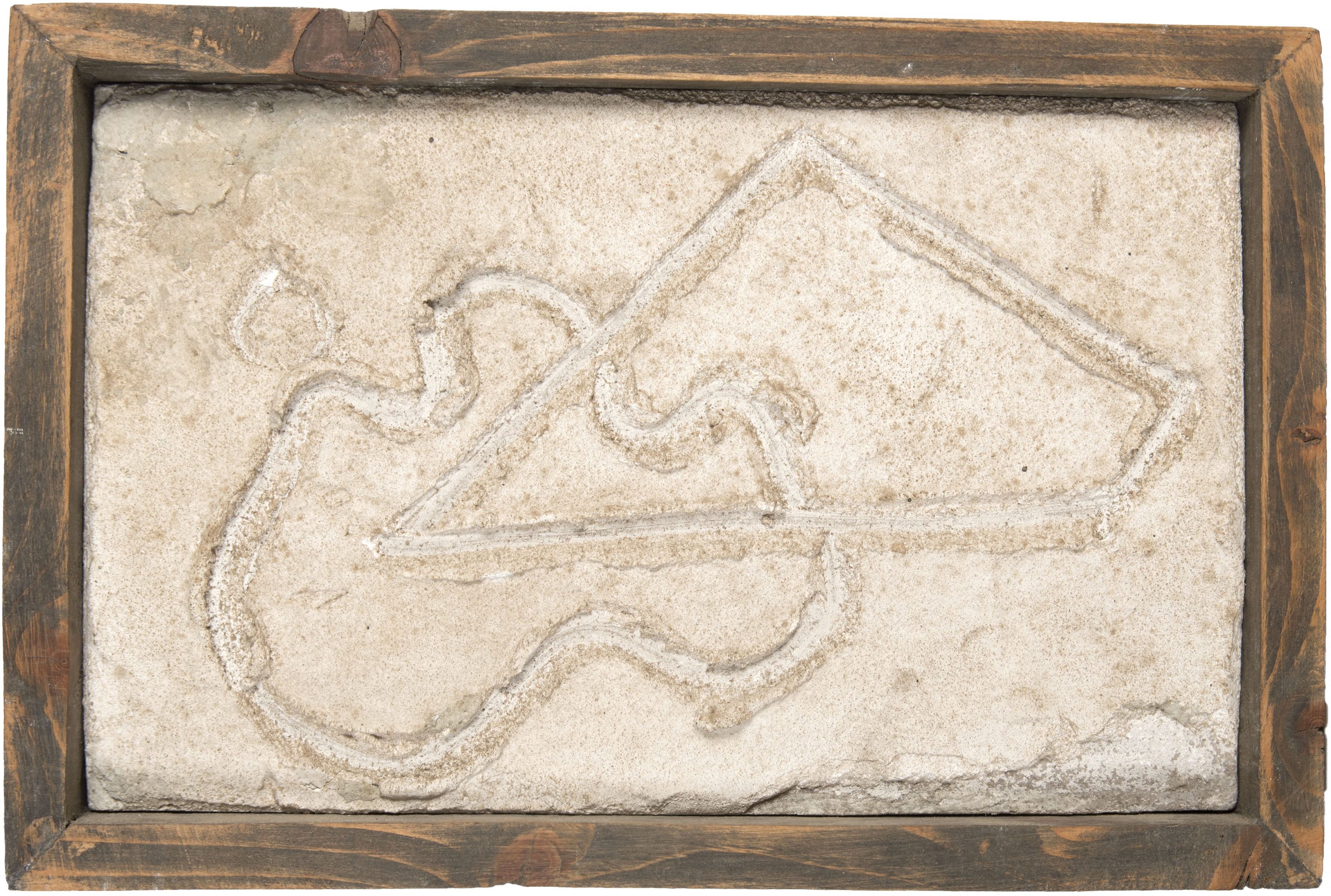 Artwork by Hermann Glöckner, Durchdringung zweier Flächen, Made of Plaster, white sand and glue, drawn through, on sturdy cardboard