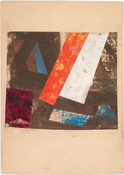 Roter und weißer Balken auf farbigem Grund by Hermann Glöckner, 1956