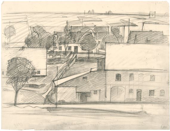 Erzgebirgsdorf, rechts Scheunenfront by Hermann Glöckner, 1929