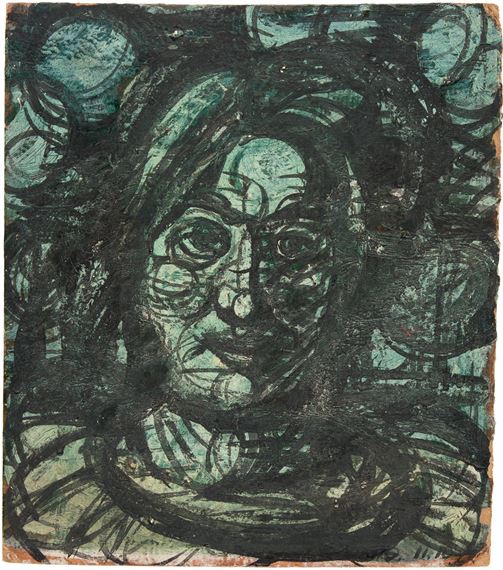 Frauenkopf in Blau-Grün