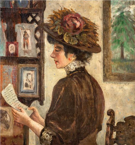 Portrait of a lady reading letter by Hungarian School, 20th Century