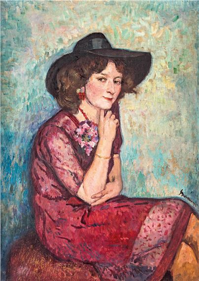 Portrait of a lady in hat by Viktor Belanyi