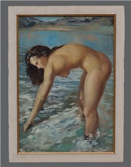 NUDE WOMAN LEANING IN THE WATER - Q. Gregoire