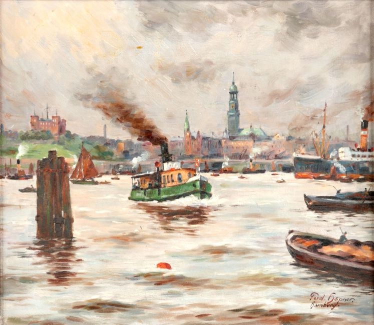 Artwork by Ferdinand Höpner, Hamburger Hafen, Made of Oil on canvas