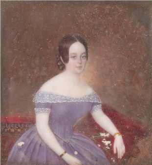 Jeune fille en robe mauve assise sur un sofa pourpre - Jean Pierre Robelot