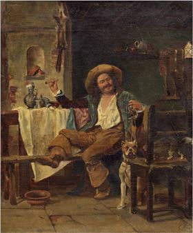 Mann mit Hund im Wirtshaus - E. Munk