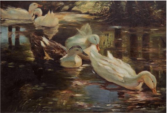 Enten auf sommerlichen Teich - E. Kruger