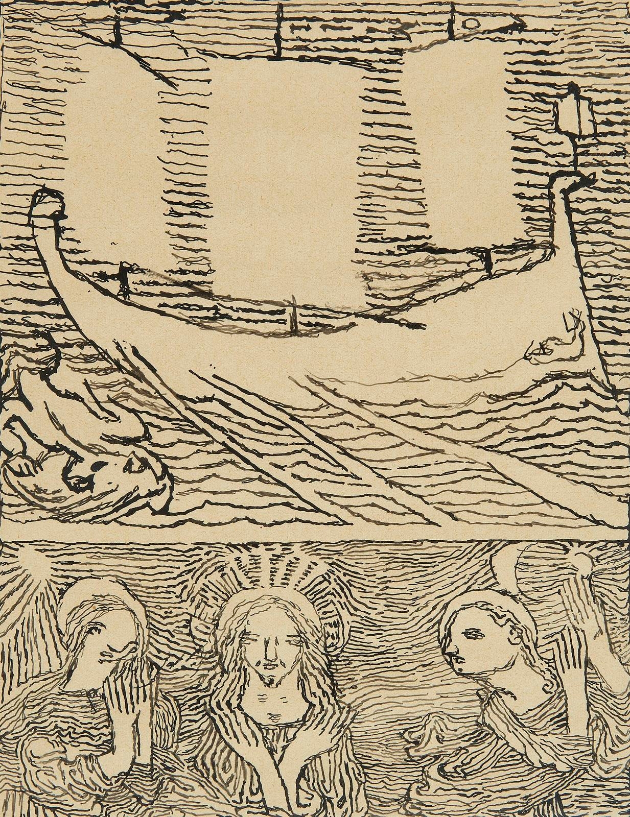Le vaisseau aux voiles calmes - Christ, Marie, Madeleine by Louis Soutter