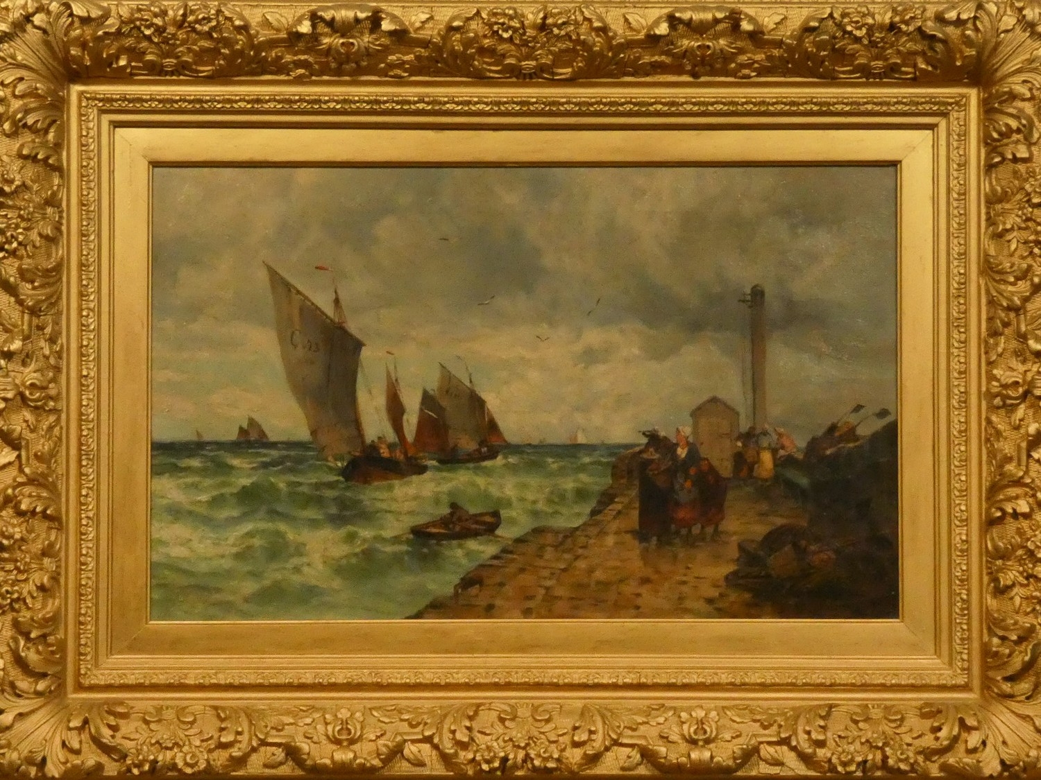 Artwork by William Meadows, Fishing boats returning to the quayside, Made of oil on canvas