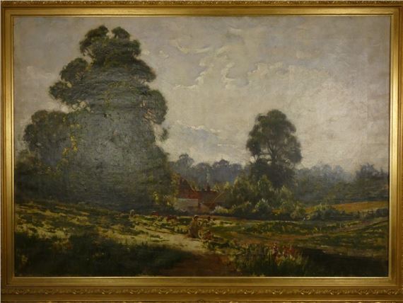 River landscape with children fishing - George Pontin