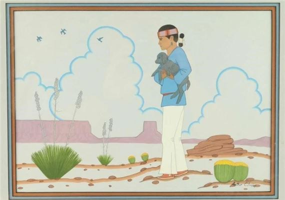 Indian with a lamb by Arthur C. Begay