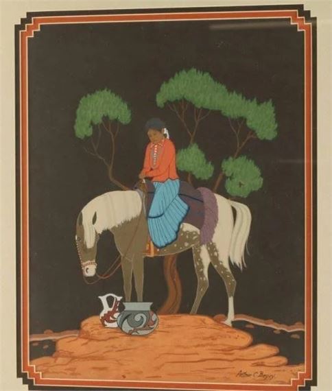Indian on horse by Arthur C. Begay