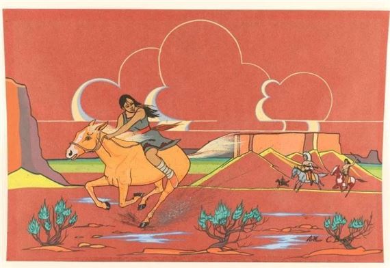 Indians on horse back by Arthur C. Begay