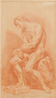 Studie van een zittend mannelijk naakt - Cornelis Joseph d'Heur