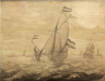 Hollandse schepen op een rivier, mogelijk de Nieuwe Maas bij Rotterdam - Pieter Vogelaer