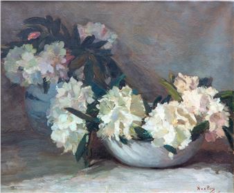 Witte rhododendrons in een schaal - Anna Carolina van den Berg