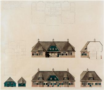Ontwerptekening voor een dubbel woonhuis met atelier te Laren - Theodor Wilhelm Rueter